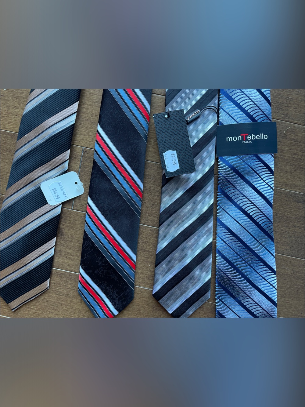 Assorted Men's Stripe Ties - Blue, Black, Gray, Red Accents - Picture 3 of 3